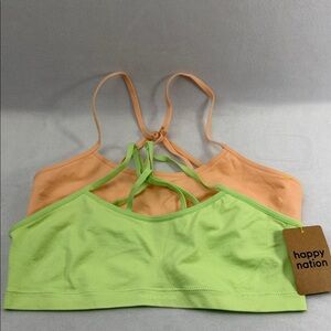 Happy Nation Girls Size L (12) Lime Green Orange Strappy Pullover Bralette